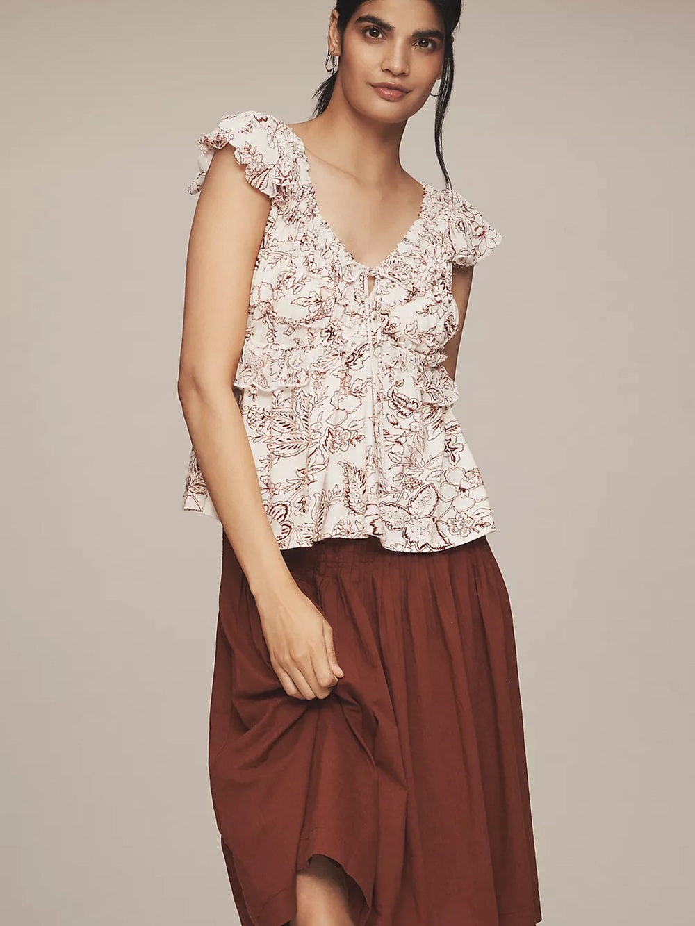 By Anthropologie Ruched Cap-Sleeve Top